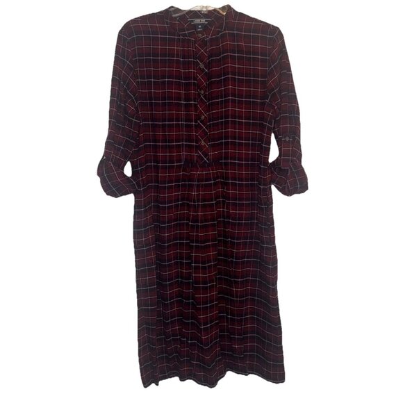 Lands End Womens Red Plaid Rayon Flannel Button Pin Tuck Roll Tab Dress Sz 10 - Picture 1 of 11